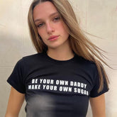 Bxoxo Y2K Women Crop Tops Hip Hop Punk Rock Emo Girls vintage Streetwear Letter Print Fashion Casual Grunge Black Slim Gothic baby Top